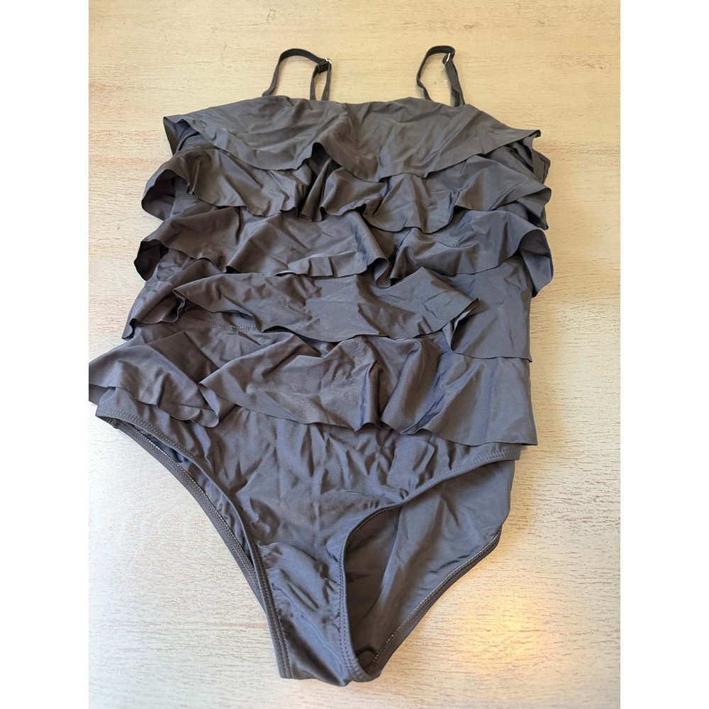 Maxmoda Womens Black Ruffle Tiered One Piece Swimsuit Size XL Adjustable Straps